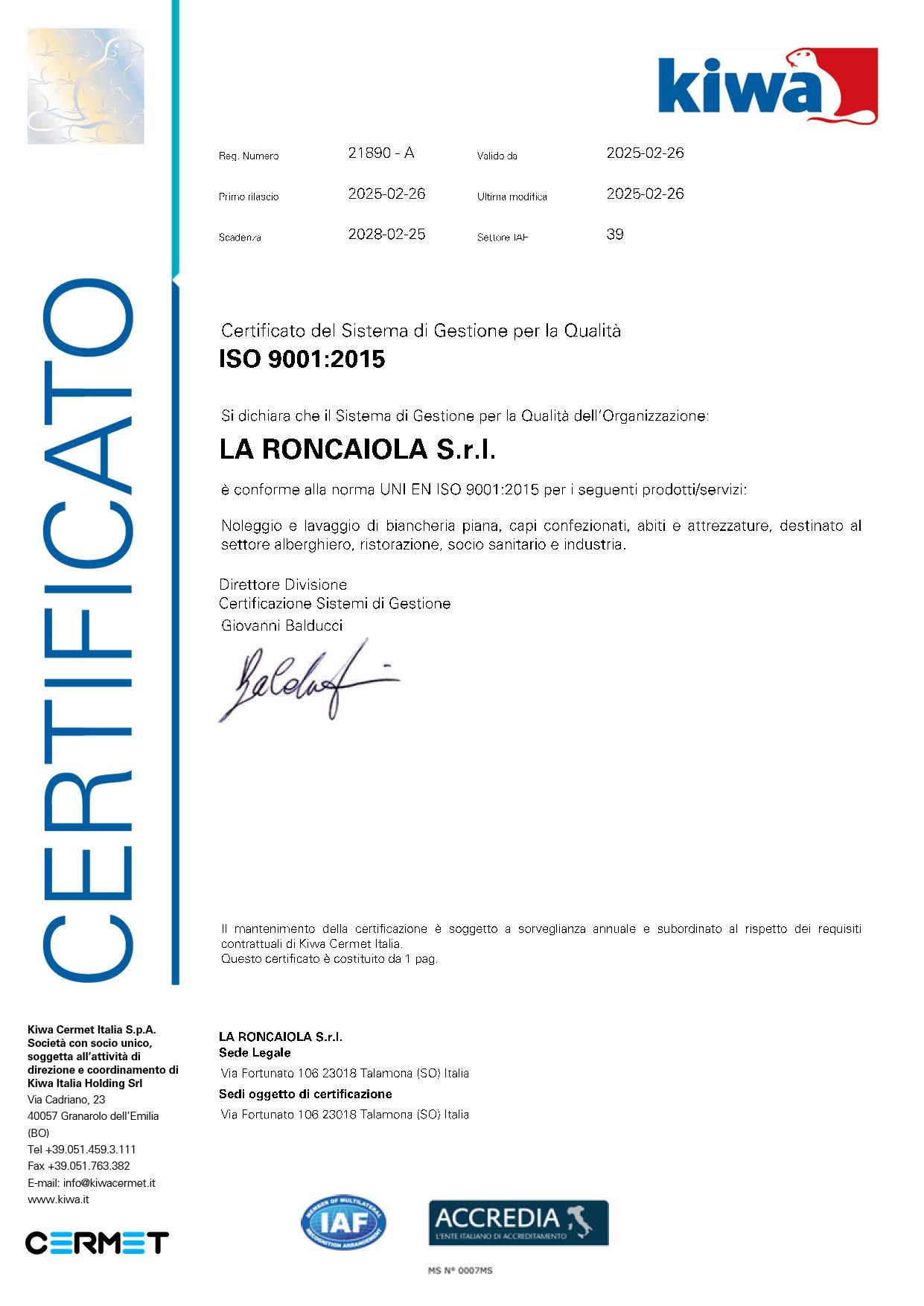 PC 21890 ISO 9001 CERTIFICATO DEL 26-02-2025